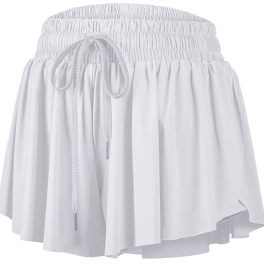 White Pleated Skirt with Drawstring